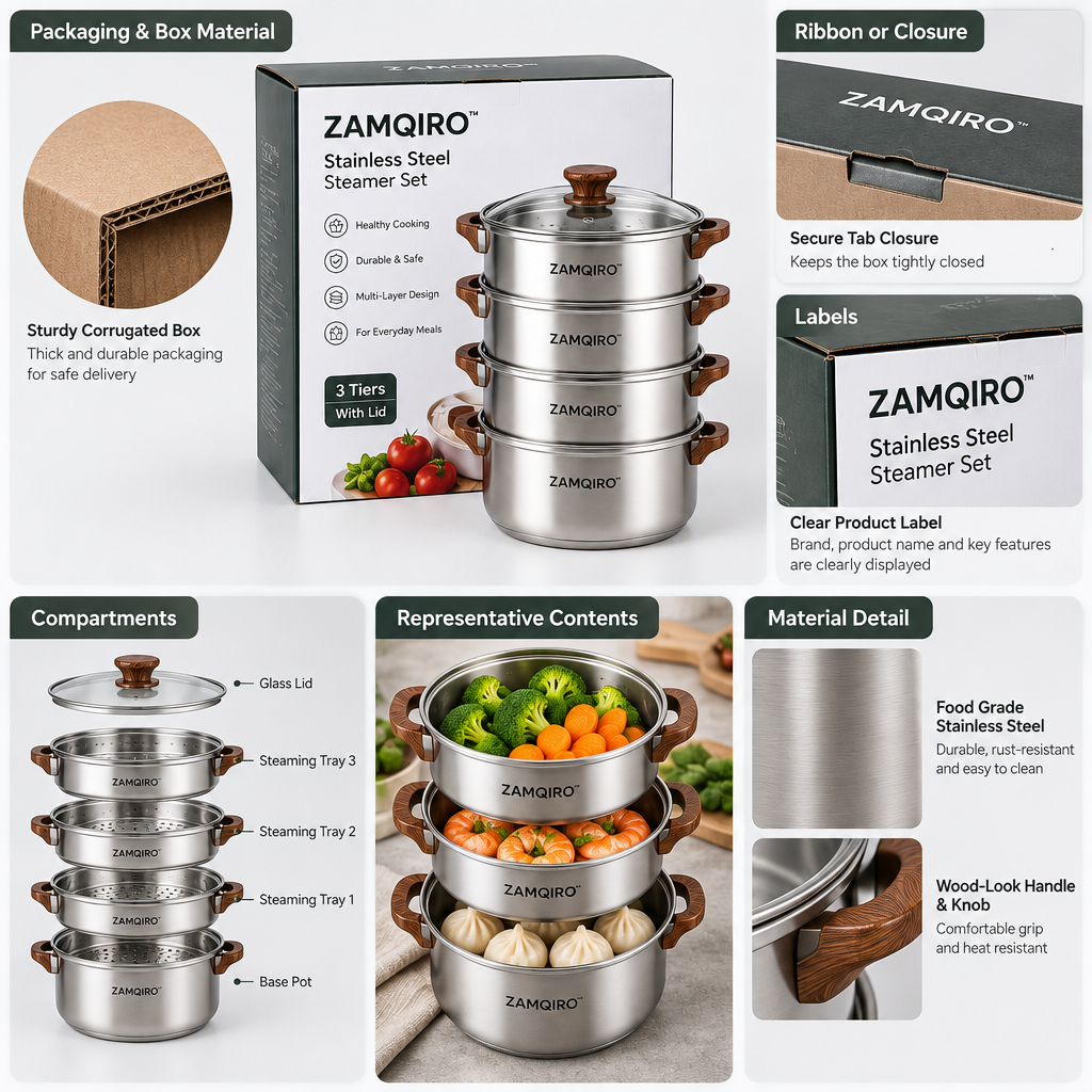 ZAMQIRO™ Stainless Steel Steamer Set image 6