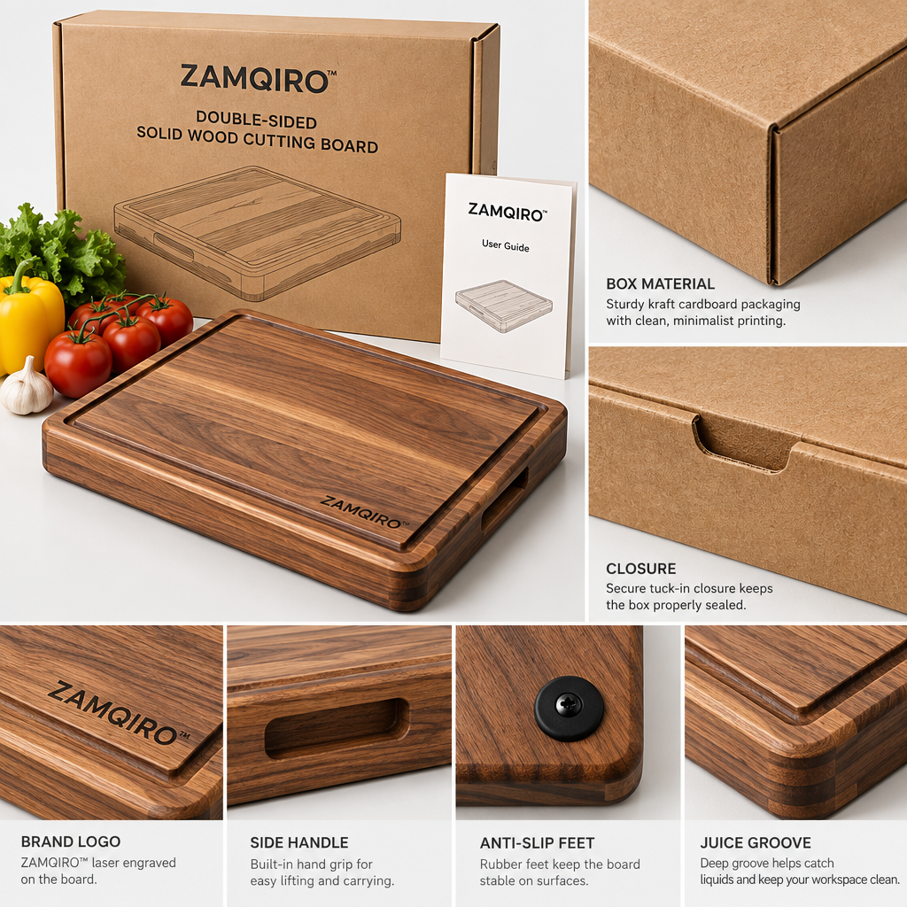 ZAMQIRO™ Double-Sided Solid Wood Cutting Board image 6