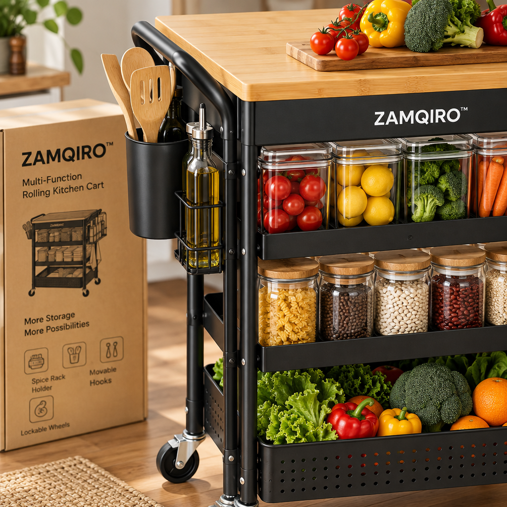 ZAMQIRO™ Multi-Function Rolling Kitchen Cart image 3