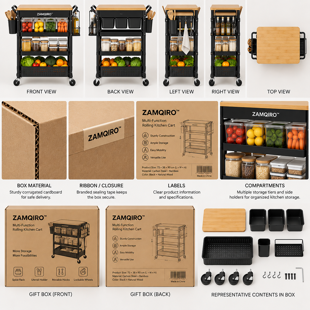 ZAMQIRO™ Multi-Function Rolling Kitchen Cart image 6